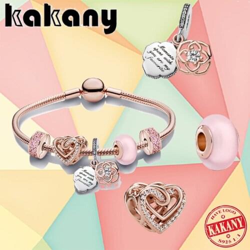 2021 New High-quality 100% 925 Sterling Silver Hollow Heart-shaped Bracelet Set, Original Fashion Lady Diy Charm Jewelry