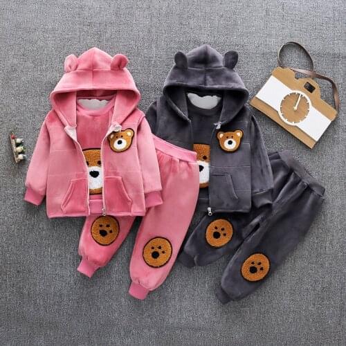 Childrens Baby Winter Thickening Suit Boys Plus Velvet Cute Cartoon Warm Three-Piece Suit Infants And Children
