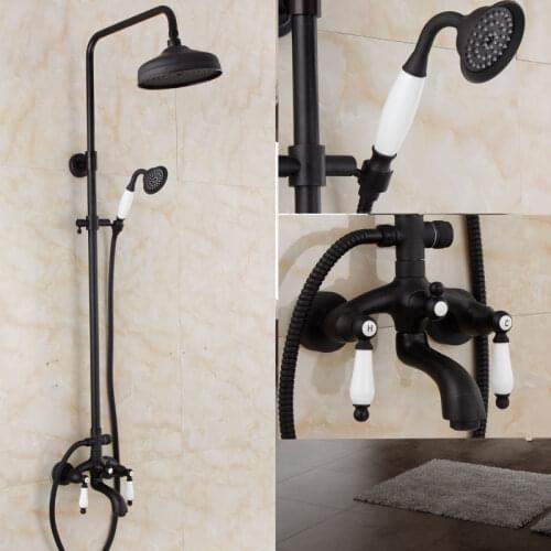 European Copper Shower Nozzle Antique Black Shower Set Retro Black Bronze Elevating Shower Head with Shower Set Accessories