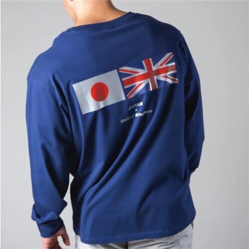 Japan&UK Flag T-Shirt Cotton Gym Fitness Men T-shirts Running Sports T Shirt Male Print Long Sleeve Running T Shirt Tees Tops