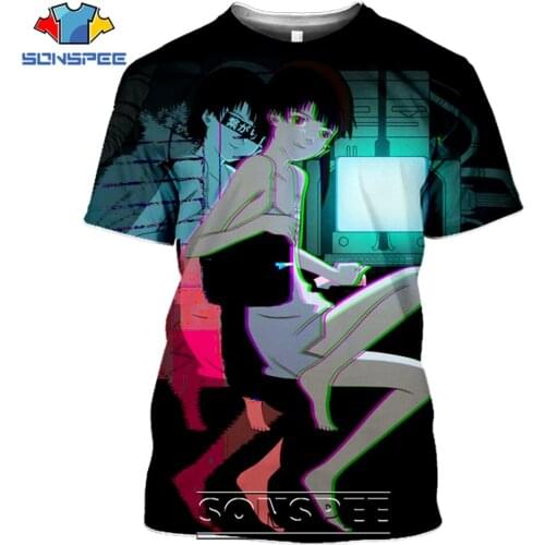 SONSPEE Anime Serial Experiments Lain Mens T Shirts Casual Japanese Harajuku Short Sleeve 3D Print Men Women Tees Shirts