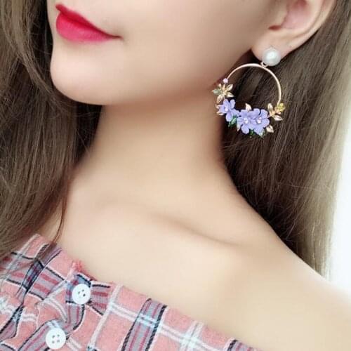 Exquisite Women Literary Flower Alloy Sweet Pearl Earrings Statement Jewelry Gifts