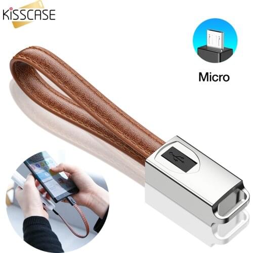 KISSCASE Retro USB Cable Leather Keychain Ring Portable Micro USB Cable Charging Data Cable for Samsung Xiaomi Mi Tablet Androd