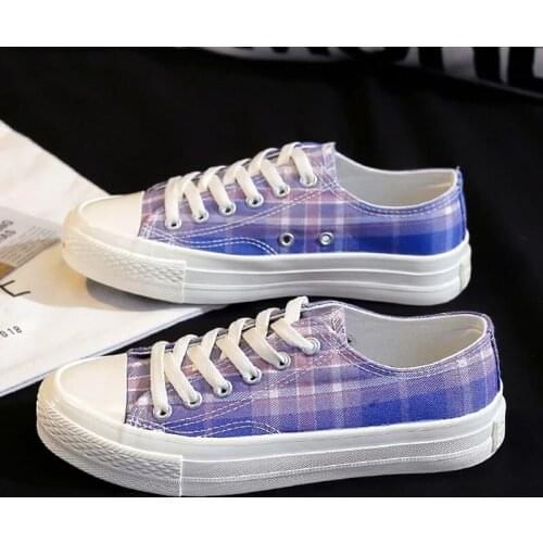 Women Canvas Stripe Plaid Fashion Vulcanized Shoes Female Spring Low Top Casual Chaussure Femme Summer Zapatillas Size 35-40
