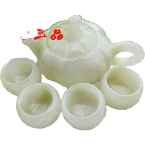 China Handmade Jade Carving Natural Jade Kungfu Teapots And Bowls In China