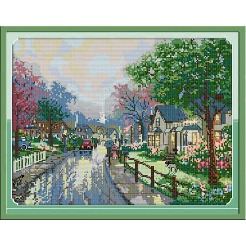 The Streets After The Rain Chinese Cross Stitch Kits Ecological Cotton Printed Stamped 11CT DIY Gift Wedding Decoration For Home
