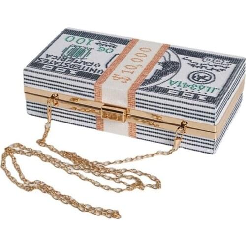 Money Clutch Rhinestone Purse Stack of Cash Evening Handbag Shoulder Bag Crossbody Bags for Women Girls