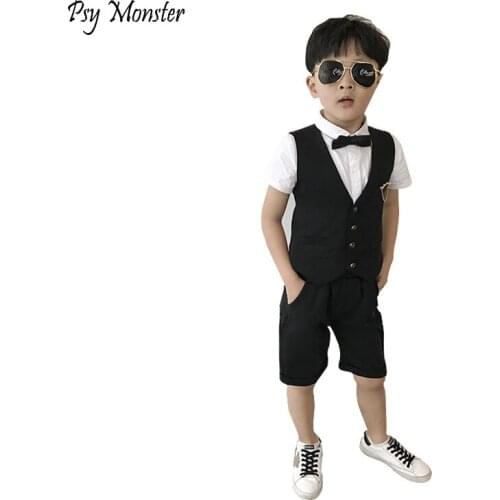 Childrens Formal Vest Suit Set Summer New Boys Waistcoats Shorts 2pcs Clothing Sets Kids Catwalk Show Birthday Party Costume