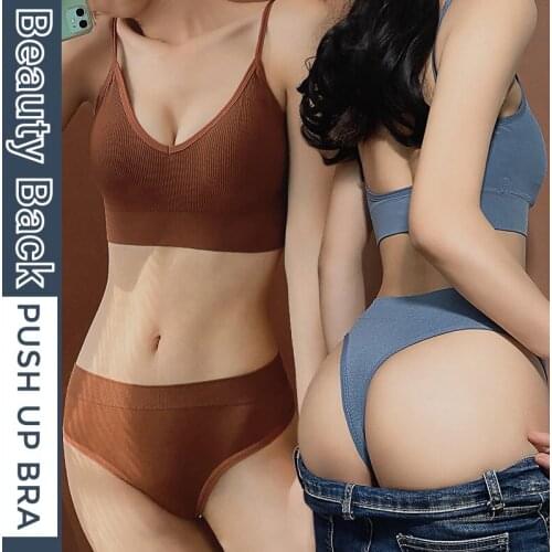 Beauty Back Sexy Bra Set Underwear U-Shaped Push-Up Bra and Panty Set Removable Padded Female Brassiere Solid Lingerie Bralette