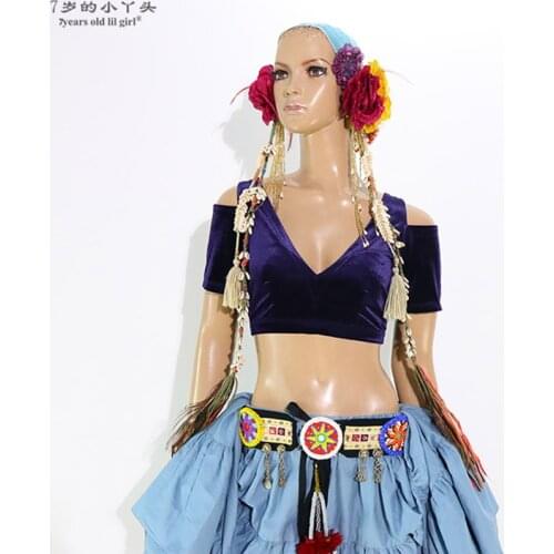 Belly Dance Fat Chance Tribal Choli Costume Short Drop Sleeve Top CJJ34