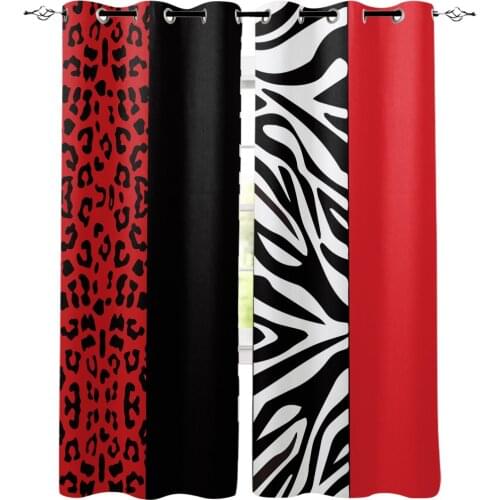 Red Black Zebra Leopard Print Stripe Curtains For Kitchen Bedroom Window Treatment Curtains for Living Room Home Decoration