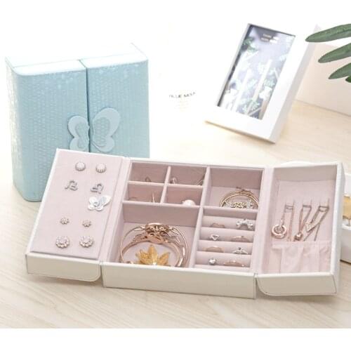Square Jewelry Box Double Open Jewelry Casket Makeup Storage Organizer Beauty Travel Box Jewelry Organizer Earring Display