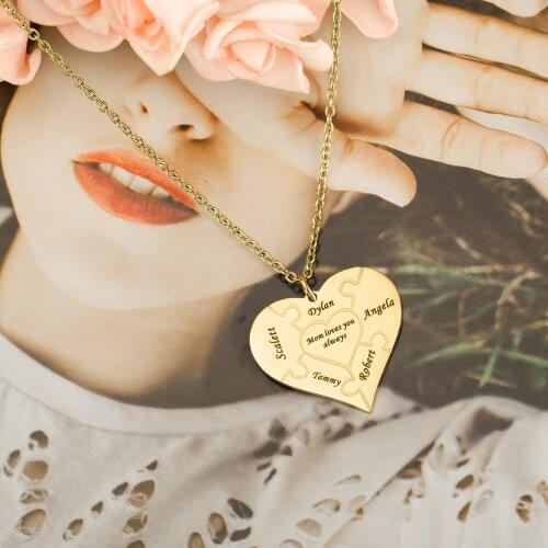 Lovty Personalized 1-12 Names Puzzle Heart-shaped Necklaces Pendant With Meaningful Gifts For Friends Lovers Choker Chain 45CM