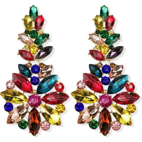 MANILAI Luxury Colorful Crystal Earrings Flower Big Drop Dangle Rhinestone Jewelry Accessories Statement Women Pendientes Bijoux