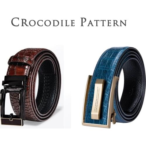 Brand Automatic Buckle Belts For Men Fashion Designer Crocodile Pattern Cowskin Fashion Mens Blue Belt Trousers Strap DiBanGu