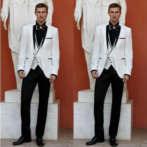 Men Suits for Wedding Suits White Blazers Groom Tuxedo Black Lapel One Button 3 Pieces Costume Homme Ternos trajes de
