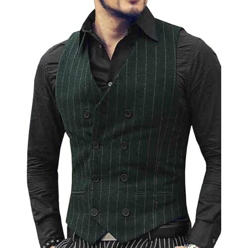 Mens Casual Suit Vest V Neck Notch Army Green Waistcoat Casual Formal Double-breasted Business Vest Groomman For Wedding Vest