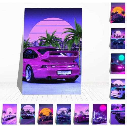 Car Synthwave Wall Art Print Canvas Painting Nordic Posters and Prints Wall Pictures for Living Room Decor Mural