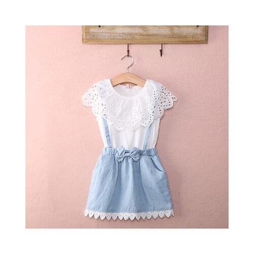 New Fashion Girls cowboy Short sleeve Bow cotton dress baby Girls Summer clothes kids girls Ball Cute dress 2 3 4 5 6 7 Years