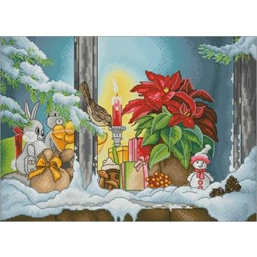 Christmas windowsill patterns Counted Cross Stitch 11CT 14CT 18CT DIY Chinese Cross Stitch Kits Embroidery Needlework Sets
