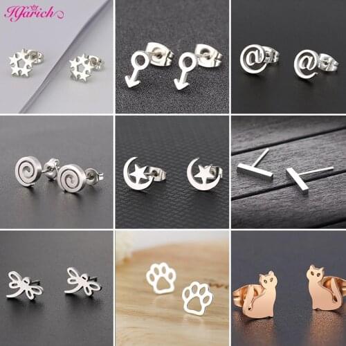 Fashion Creativity Earrings Punk Moon Star Cat Dog Paw Kitty Stick Bar Stud Earrings For Women Simple Cool Jewelry Accessories