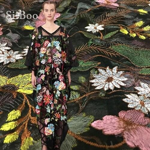 Black with floral embroidery mesh lace fabric for wedding party dress lace tissue tela tejido for sewing free shipping SP4272