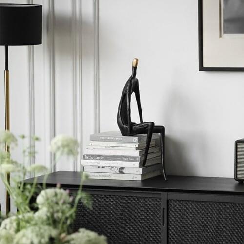 Modern 60cm Black Cast Iron Abstract Portrait Sculpture For New House Sales Office Sitting Figure Soft Decoration Metal Statue