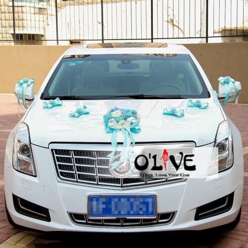Wedding Car Decoration Flowers Artificial Sucker Ribbon Decorative Flowers Wedding Wreath DIY Customized Wholesale