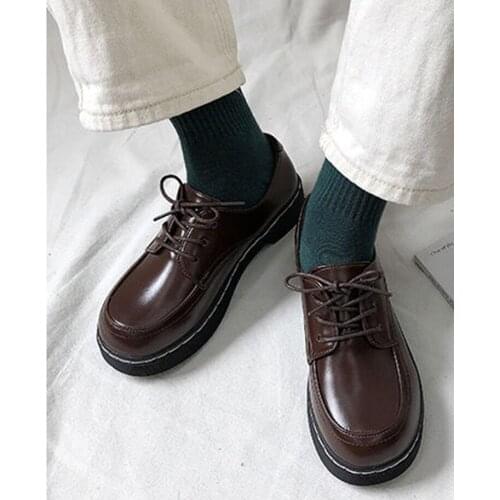 LIHUAMAO women oxford casual student shoes round toe lace up derbies shoes office career party outdoor walking footwear