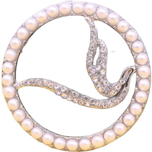 Pearl Round Circle Shape Crystal Dove Greek Sorority ZETA PHI BETA AMICAE Brooch