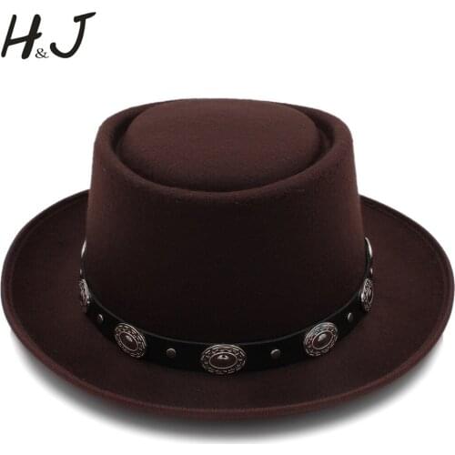 Women Pork Pie Hat Dad Wool Flat Fedora Hat for Lady Lady Queen Gambler Boater Trilby Hat Hat Size 58cm