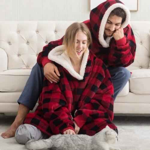 Oversized Blanket Hoodie Winter Hood Wearable Hooded Pocket Blanket With Sleeves Sweatshirts Plaid Hoody Pocket Women Sweat