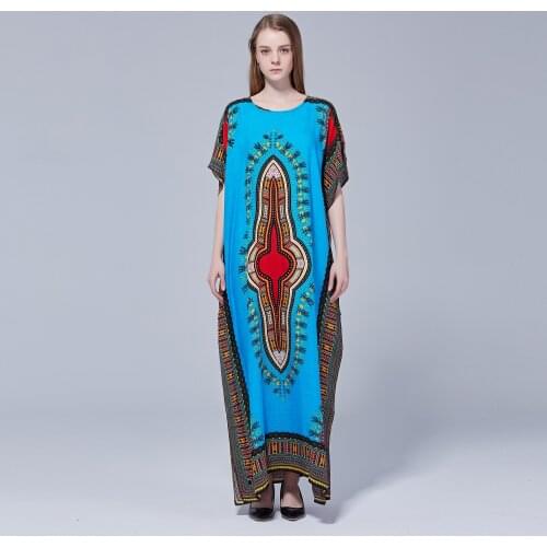Dashikiage Womens Loose Vintage African Print Fabric Dashiki Ankara Stunning Elegant Ladies Cotton Viscose Dress 2019