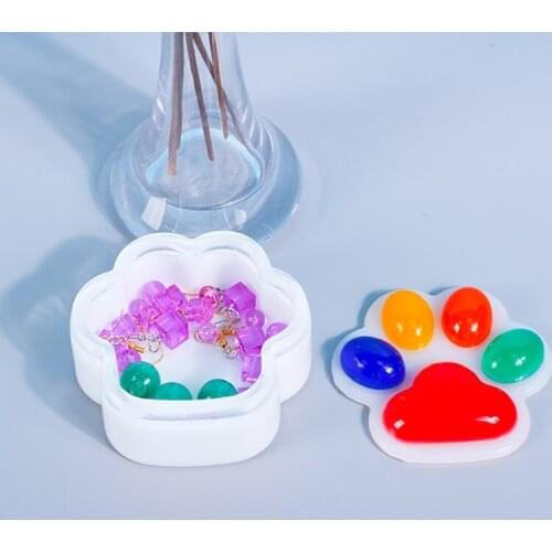 1 Set Cat Paw Storage Box Crystal Epoxy Resin Mold Handmade Jewelry Container Case Silicone Mould DIY Crafts Tool Soap Making