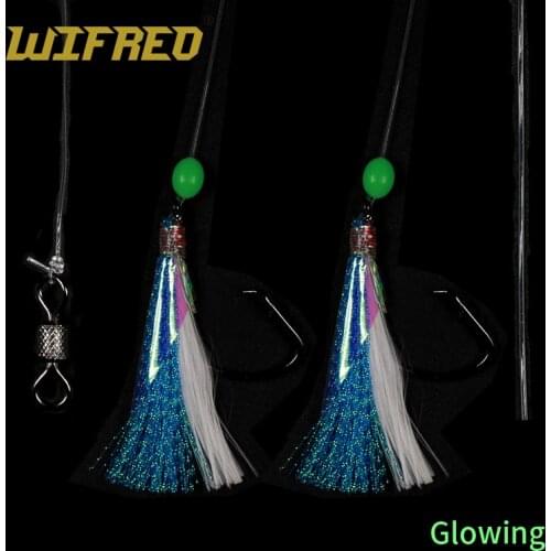 10Sets 5/0 Luminous Sabiki Saltwater Fishing Flash Bait Rig Fish Skin Flies Sea Fishing Glowing Lure with 2 Hook