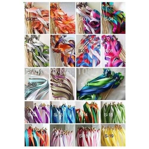 20Pcs Twirling Streamers Wedding Favor Ribbon Sticks/Wands With Bells 15 color can choose