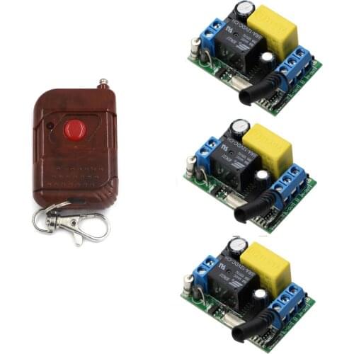 Hot Sale 1CH 220V AC 10A RF Wireless Remote Control Switch System 1Peach Transmitter&3Receiver With Cover New