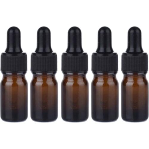 5Pcs Essential Oil Amber Glass Dropper Bottles Perfume Empty Refillable Jars E65F