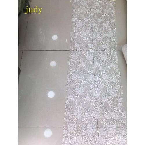 5yards White flower design embroidery sequined beads luxury European and American style fabrics used for wedding dresses FH52