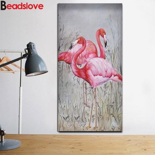 5D DIY Diamond painting Nordic Art pink flamingo full Square round Diamond embroidery Cross stitch picture of Rhinestone Mosaic