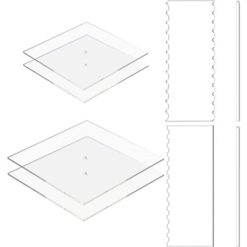Acrylic Square Cake Discs Set,Buttercream Cake Decorating Tools with 4 Square Discs,Icing Scraper,Center Dowel for Cake