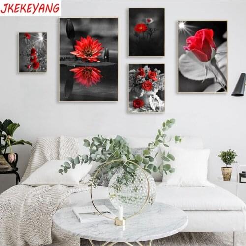 Full Square/round Drill 5D DIY Diamond Painting Red flower Embroidery Cross Stitch Home Decor Y3419