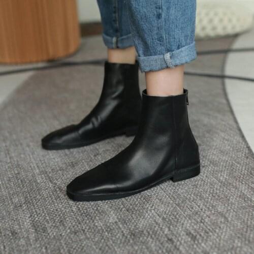 European Genuine leather Women boots With low Martin boots Short boots Women shoes Size 34-40