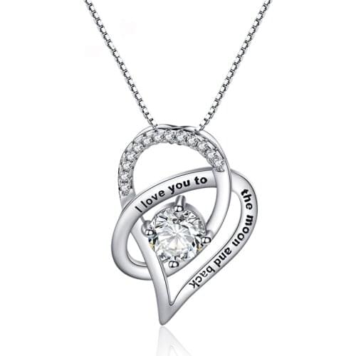 Brand Luxury Cubic Zirconia Heart Pendant Necklace 925 Sterling Silver CZ Crystal Necklaces for Wedding Engagement Women