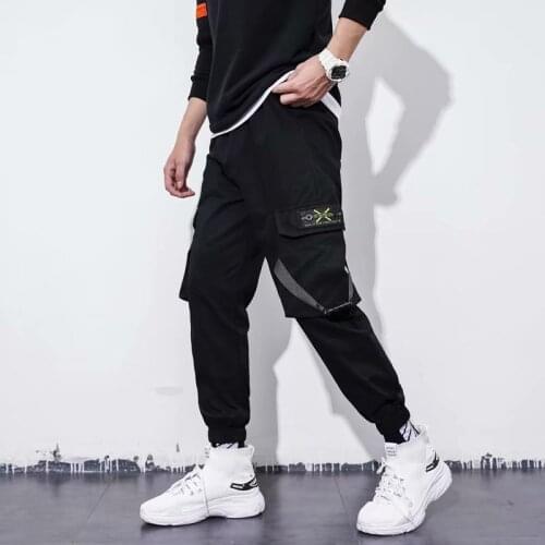 Mens Cargo Pants Kpop Streetwear Reflective Letters Joggers Men Trousers Harem Pants Casual Men Clothing Elastic Waist Men Pant