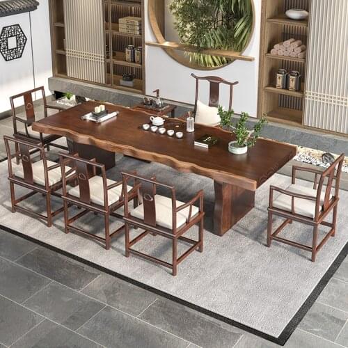 Tea table solid wood large slab tea tea table and chair combination new Chinese style living room home modern minimalist Zen