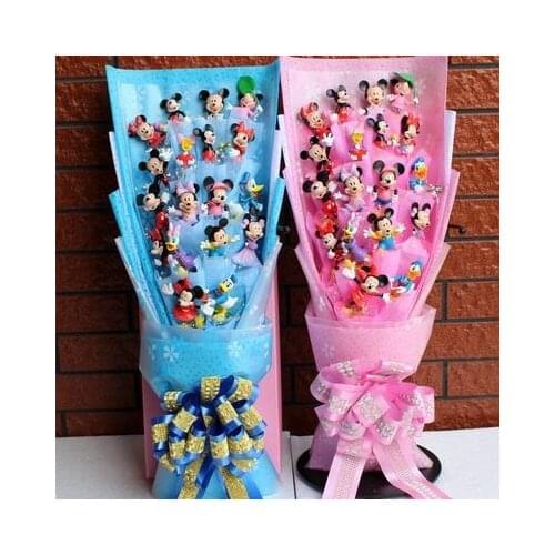 Disney Mickey Mouse Donald Duck Minnie Flower Bouquet Cartoon Mickey Anime Model Doll Toy For Kid Girl Birthday Valentines Gift