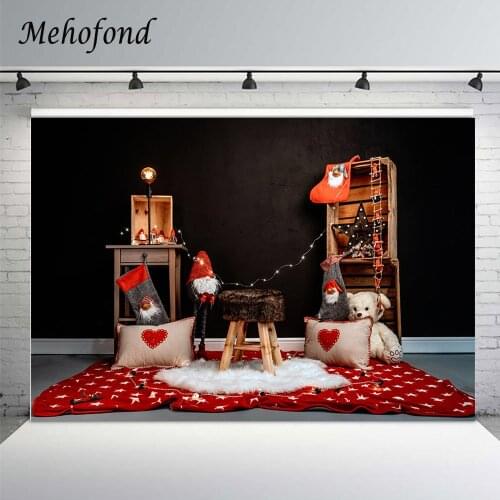 Mehofond Red Carpet Socks Pillow Christmas Photography Backdrops Bear Light Star Child Baby Portrait Photo Background Photophone