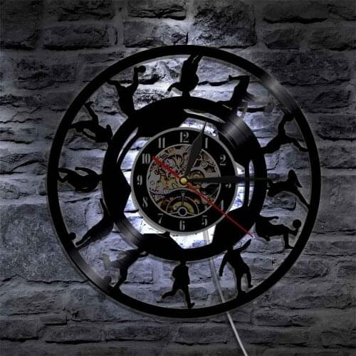 Soccer Players Silhouette Vinyl Record LP Wall Clock Night Light Football Kicking Ball Portrait Vintage Sports Home Decor Light