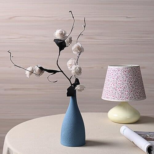 Blue European Modern Frosted Ceramic Vases Flower Receptacle Tabletop Vase Home Ornaments Furnishing Article